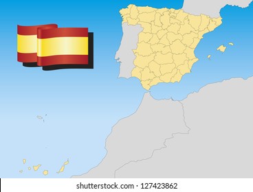 Map of spain with provinces and islands. Lambert projection