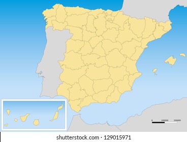 Karte der Spain mit Provinzen und Inseln. Skala 1:5000000 UTM-Projektion