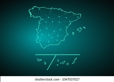 Map of Spain Provinces. Wire frame 3D mesh polygonal network line, design sphere, dot and structure. communications map of Spain Provinces. Vector Illustration EPS10.