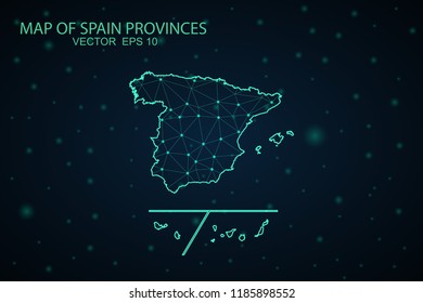 Map Spain Provinces. Wire Frame 3D mesh polygonal network line, design sphere,Spain Provinces map on dark background. Vector illustration eps 10.