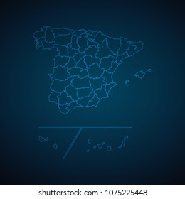 Map Spain Provinces-Abstract High Detailed Glow Map on Dark Background for design app, ui,Travel. Vector eps 10.