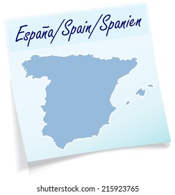 Map of Spain as sticky note in blue