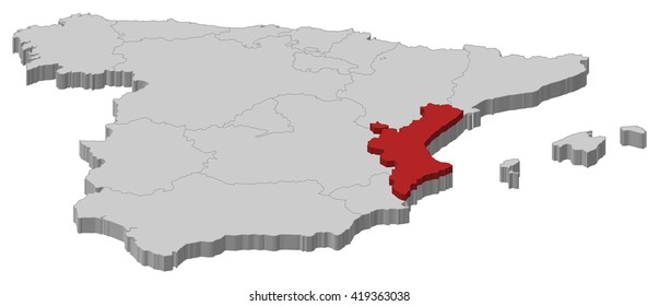 Map - Spain, Valencian Community - 3D-Illustration