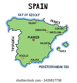 
MAP OF SPAIN. VECTOR CARTOGRAPHIC SCHEME OF THE COUNTRY. Stylized map of Spain.