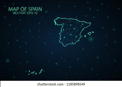Map Spain. Wire Frame 3D mesh polygonal network line, design sphere,Spain map on dark background. Vector illustration eps 10.