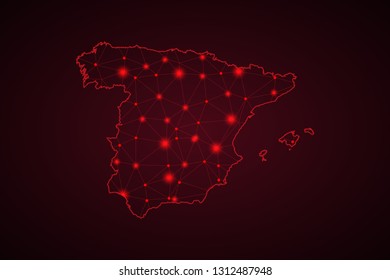 Map of Spain. Wire frame 3D mesh polygonal network line, design sphere, dot and structure. communications map of Spain. Vector Illustration EPS10. - Vector
