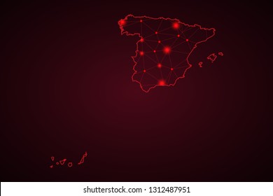 Map of Spain. Wire frame 3D mesh polygonal network line, design sphere, dot and structure. communications map of Spain. Vector Illustration EPS10. - Vector

