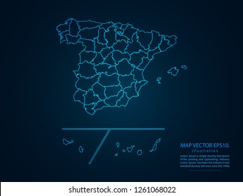 Map of spainProvinces,Abstract mash line and point scales on dark background for your web site design map logo, app, ui,Travel. Vector illustration eps 10.