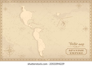 Map of Spanish Empire in the old style, brown graphics in retro fantasy style.