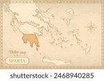 Map of Sparta in the old style, brown graphics in retro fantasy style.