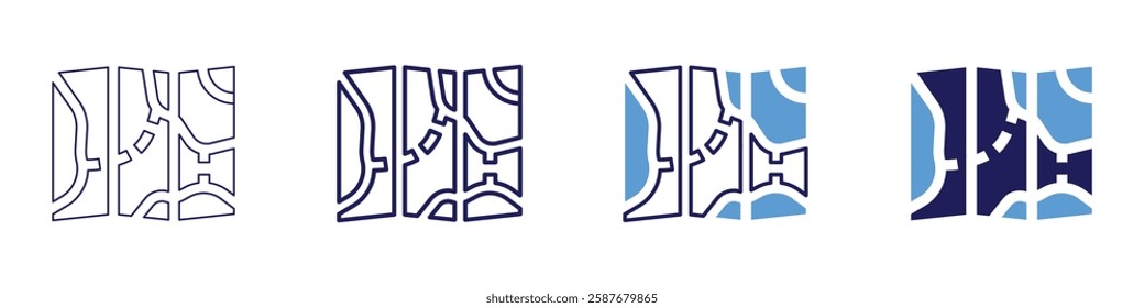 Map specification icon in 4 different styles. Thin Line, Line, Bold Line, Duotone. Duotone style. Editable stroke.