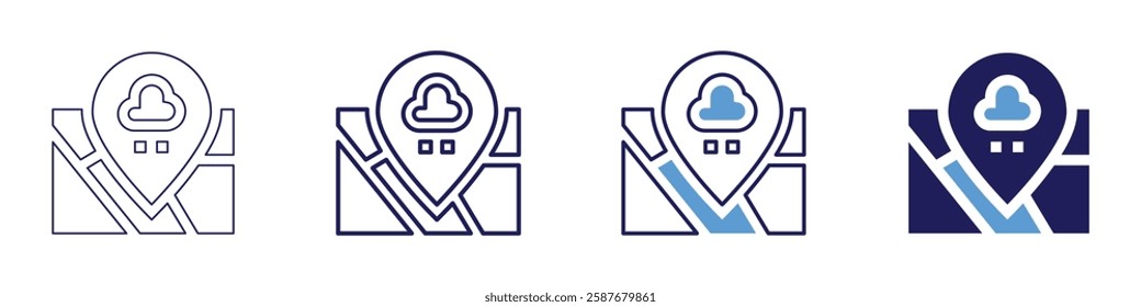 Map speed icon in 4 different styles. Thin Line, Line, Bold Line, Duotone. Duotone style. Editable stroke.