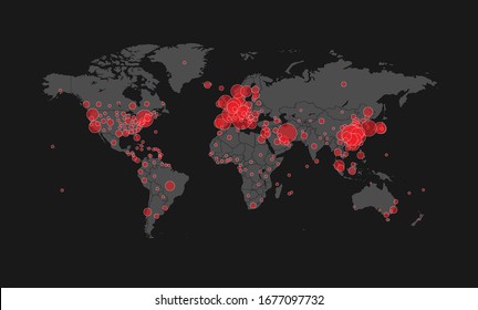 Map of the spread of the covid-19 virus by countries (2020-03-19)