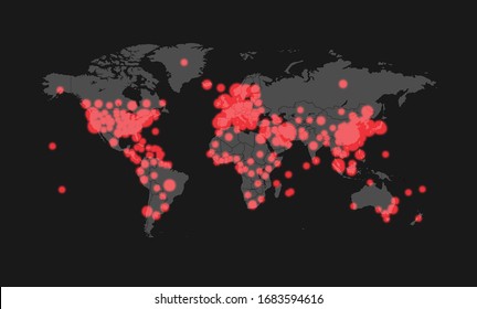 Map of the spread of the covid-19 virus by countries, vector illustration