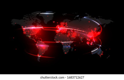 Map of the spread of the covid-19 virus by countries, vector illustration