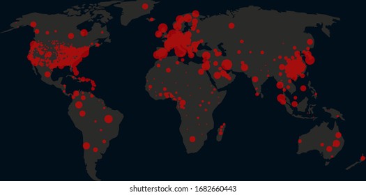 Map Of The Spread Of The COVID-19 Virus In The World. Epidemic On The World Map. The Number Of Cases On The Globe. Vector Image.