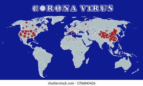 Map of the spread of the COVID-19 virus in the world. Epidemic on the world map. The number of cases on the globe. Vector image.Maps show where the coronavirus has spread. vector illustration.