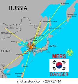 Map the spread of the  MERS Corona Virus.  Vector Illustration.