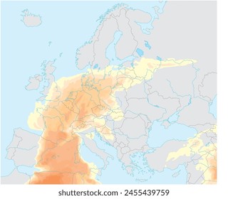 Map of the spread of Saharan air layer from North Africa across Europe