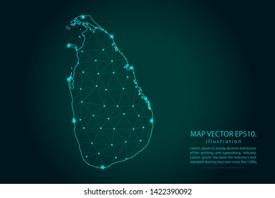 Map of sri Lanka - Abstract mash line and point scales on dark gradient background. Wire Frame 3D mesh polygonal network line, design sphere, dot and structure. Vector illustration eps 10