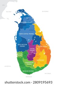 Map of the Sri Lanka with administrative divisions of the country into 9 provinces and districts, detailed vector illustration
