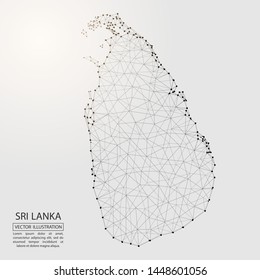 A map of Sri Lanka consisting of 3D triangles, lines, points, and connections. Vector illustration of the EPS 10.