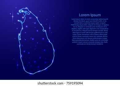 Map Sri Lanka from the contours network blue, luminous space stars for banner, poster, greeting card, of vector illustration