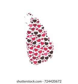 map of sri lanka filled with hearts of different sizes and colors