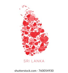 map of sri lanka filled with hearts mosaic of different sizes and degrees of transparency