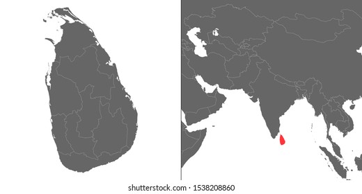 Map of Sri Lanka with location on asian map