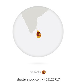 Map of Sri Lanka and national flag in a circle. Sri Lanka map contour with flag. Vector Illustration.
