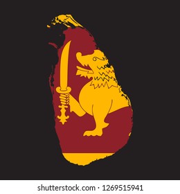 Map of Sri Lanka with an official flag. Illustration on black background