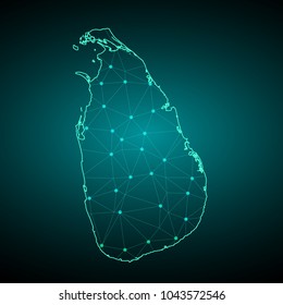 Map of Sri Lanka. Wire frame 3D mesh polygonal network line, design sphere, dot and structure. communications map of Sri Lanka. Vector Illustration EPS10.