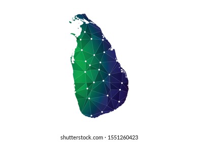 Map of Sri Lanka. Wire frame 3D mesh polygonal network line, design sphere, dot and structure. communications map of Sri Lanka. Vector Illustration EPS10.