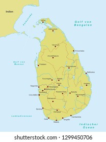 Map of Sri Lanka (with German inscription)