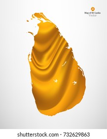 Map of Sri Lanka with yellow fabric draping background in vector.