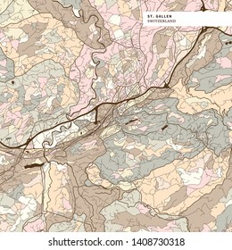 Map of St Gallen, brown colored version for Apps, Print or web backgrounds