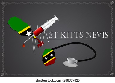 Map of  st kitts nevis with Stethoscope and syringe.