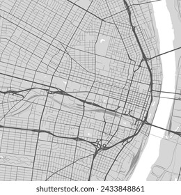 Map of St. Louis city, Missouri, United States. Urban black and white poster. Road map image with metropolitan city area view.