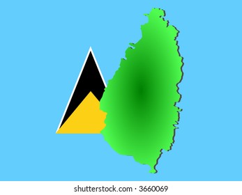 mapa de Santa Lucía e ilustración de su bandera