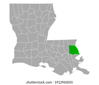 Map of St Tammany in Louisiana on white