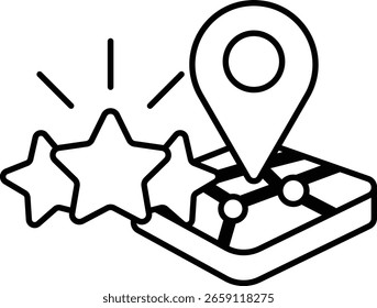 Un mapa con una estrella y una estrella. La estrella apunta a una ubicación. El mapa es blanco y negro