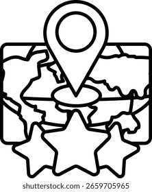 Un mapa con una estrella y un alfiler que apuntan a una ubicación. El mapa es blanco y negro