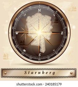 Map of Starnberg with borders in bronze