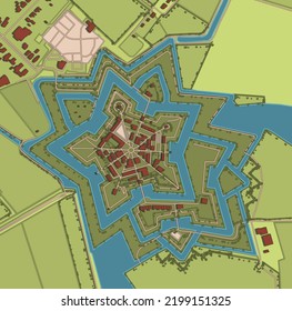 Map of star-shaped Fort Bourtange, Groningen, The Netherlands