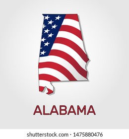 Map of the state of Alabama in combination with a waving the flag of the United States - Vector