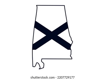 Map of the state of Alabama with its official flag. Map of the US state isolated on white background. Vector illustration