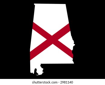 Mapa del estado de Alabama y su bandera