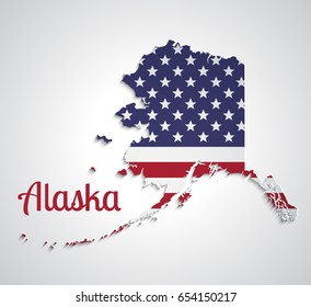 Map of the State of Alaska with American flag