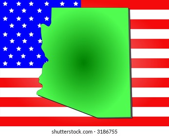 Mapa del estado de Arizona y la bandera estadounidense